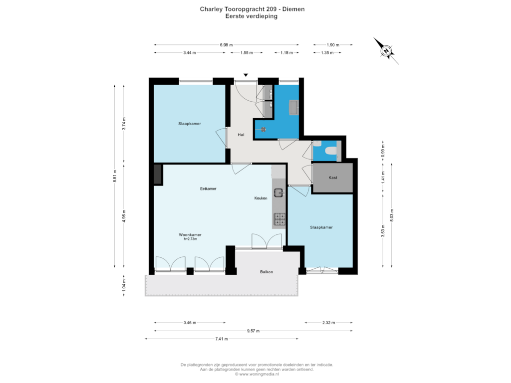 View floorplan of Eerste verdieping of Charley Tooropgracht 209