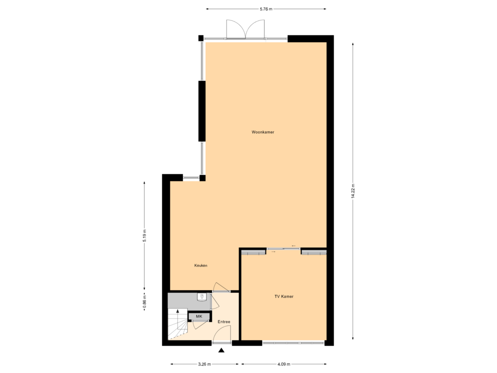 Bekijk plattegrond van Begane Grond van Dorpsstraat 4