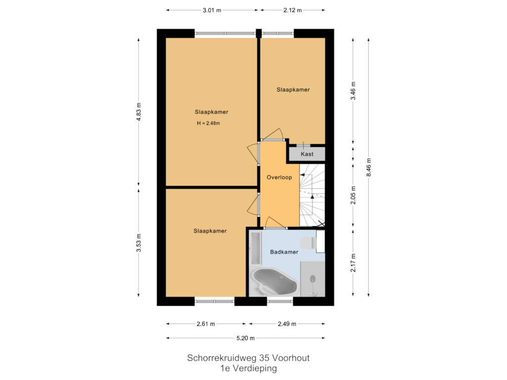 View floorplan of 1e Verdieping of Schorrekruidweg 35