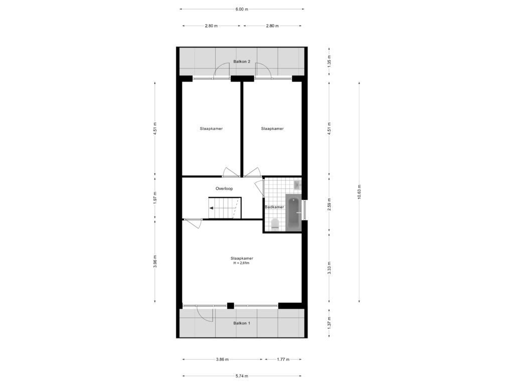 View floorplan of 1e Verdieping of Prof. van Itersonstraat 74