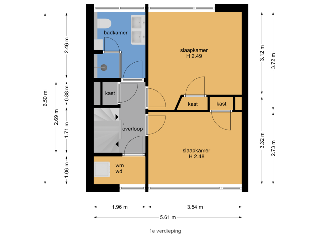 Bekijk plattegrond van 1e verdieping van Delflandstraat 7