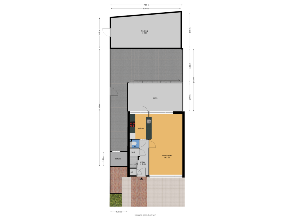 Bekijk plattegrond van begane grond en tuin van Delflandstraat 7