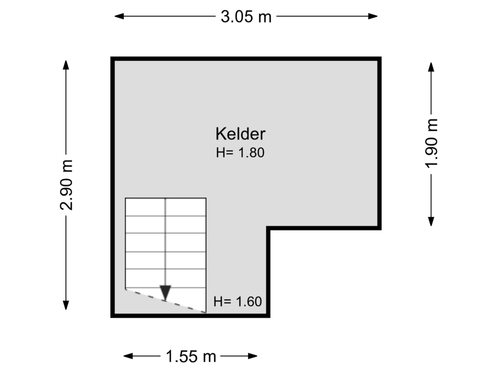 View floorplan of Kelder of Turfmarkt 20