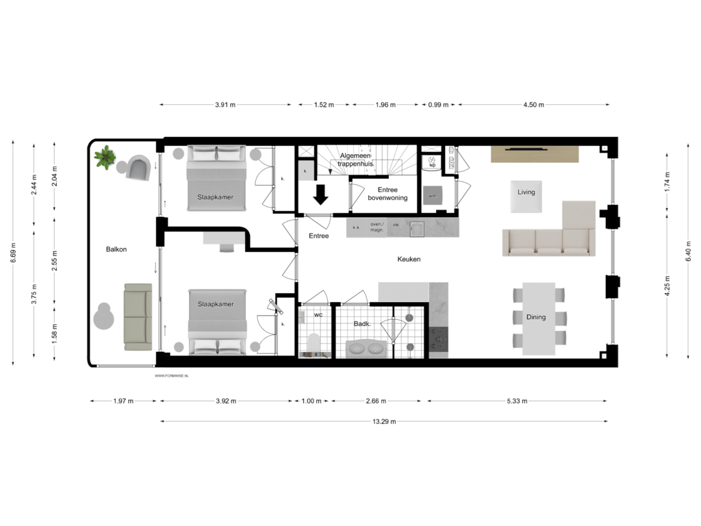 View floorplan of 3e VERDIEPING of Weesperzijde 122-D