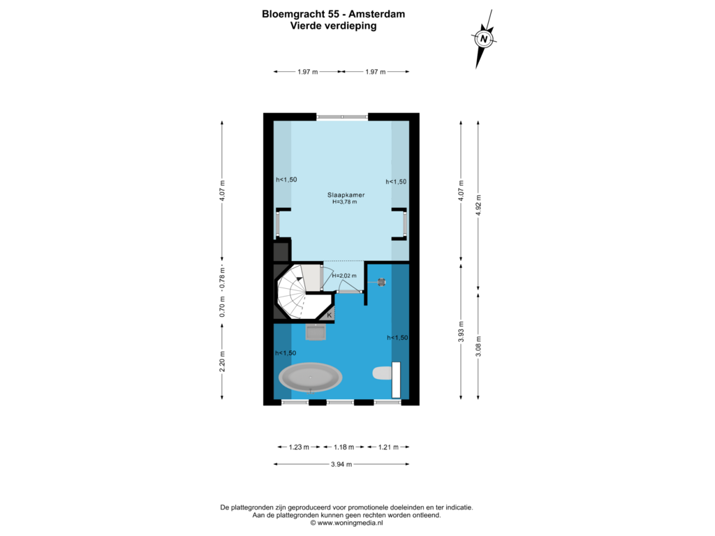 Bekijk plattegrond van Vierde verdieping van Bloemgracht 55