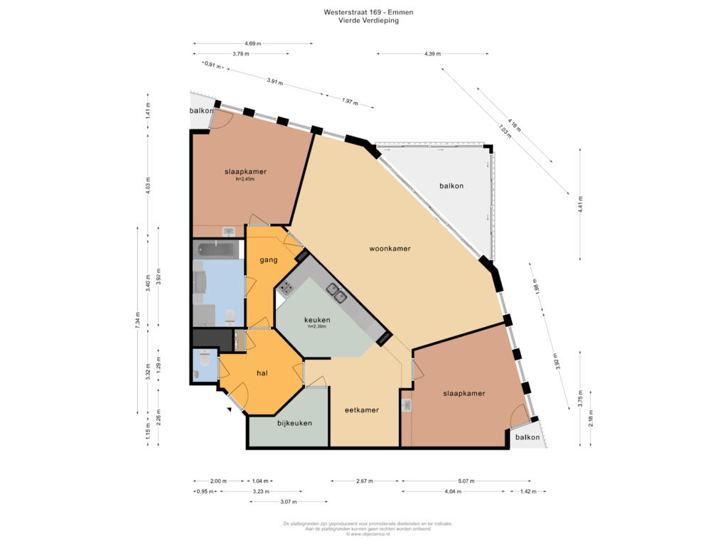 Bekijk plattegrond van VIERDE VERDIEPING van Westerstraat 169