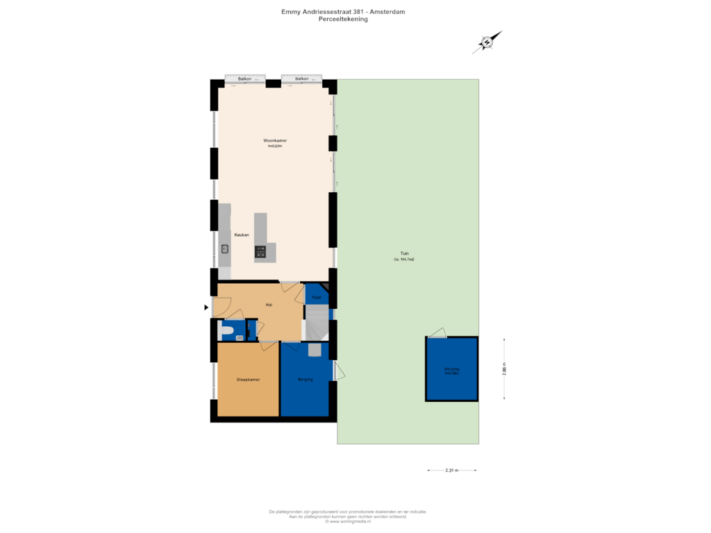 View floorplan of Perceeltekening of Emmy Andriessestraat 381