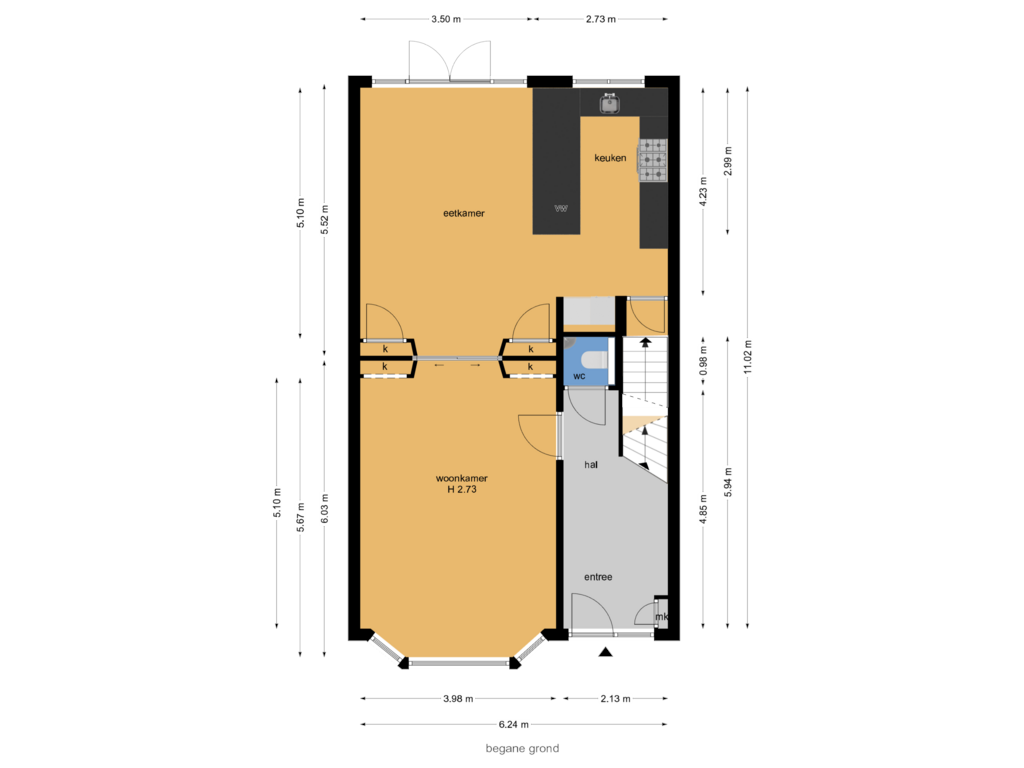 Bekijk plattegrond van begane grond van Van Oldenbarneveltweg 35