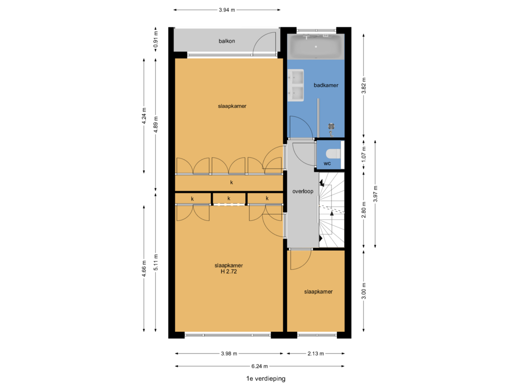 Bekijk plattegrond van 1e verdieping van Van Oldenbarneveltweg 35