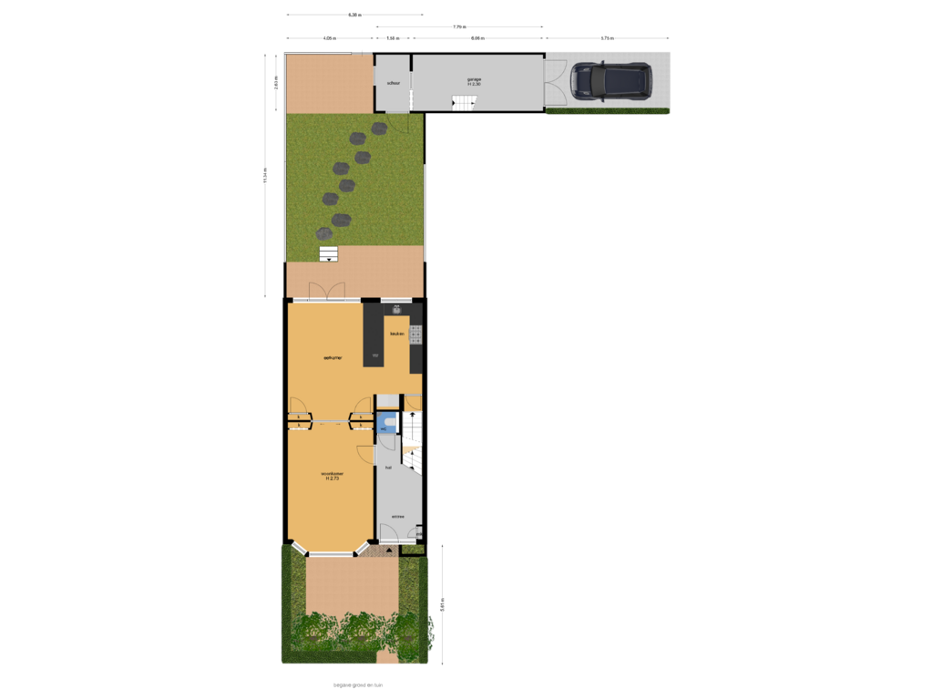 Bekijk plattegrond van begane grond en tuin van Van Oldenbarneveltweg 35