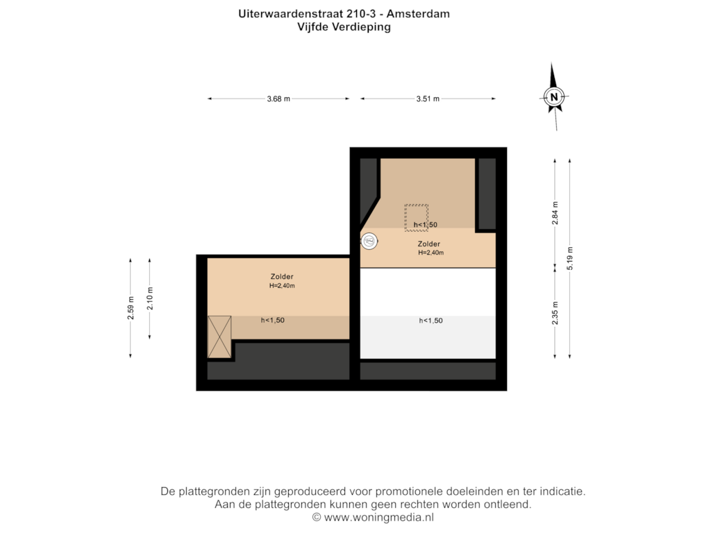 Bekijk plattegrond van Vijfde Verdieping van Uiterwaardenstraat 210-3