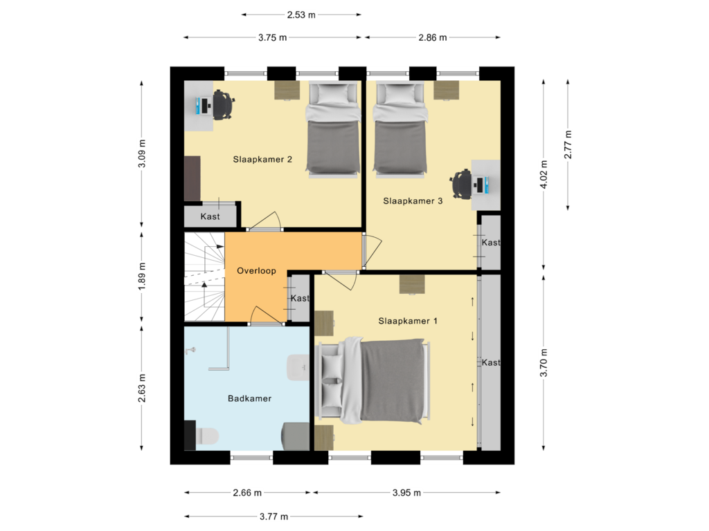 Bekijk plattegrond van Eerste verdieping van Braillestraat 5