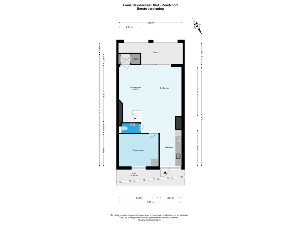 View floorplan of Eerste verdieping of Louis Davidsstraat 10-A