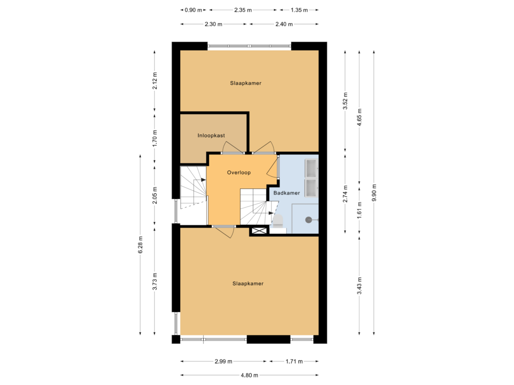 View floorplan of Eerste verdieping of Rommestraat 38