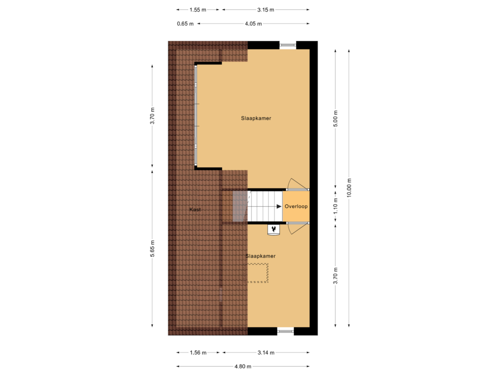 View floorplan of Tweede verdieping of Rommestraat 38