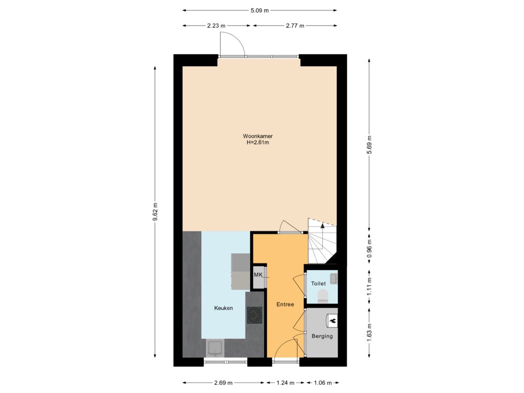 Bekijk plattegrond van Begane grond van Spoorstraat 138-B