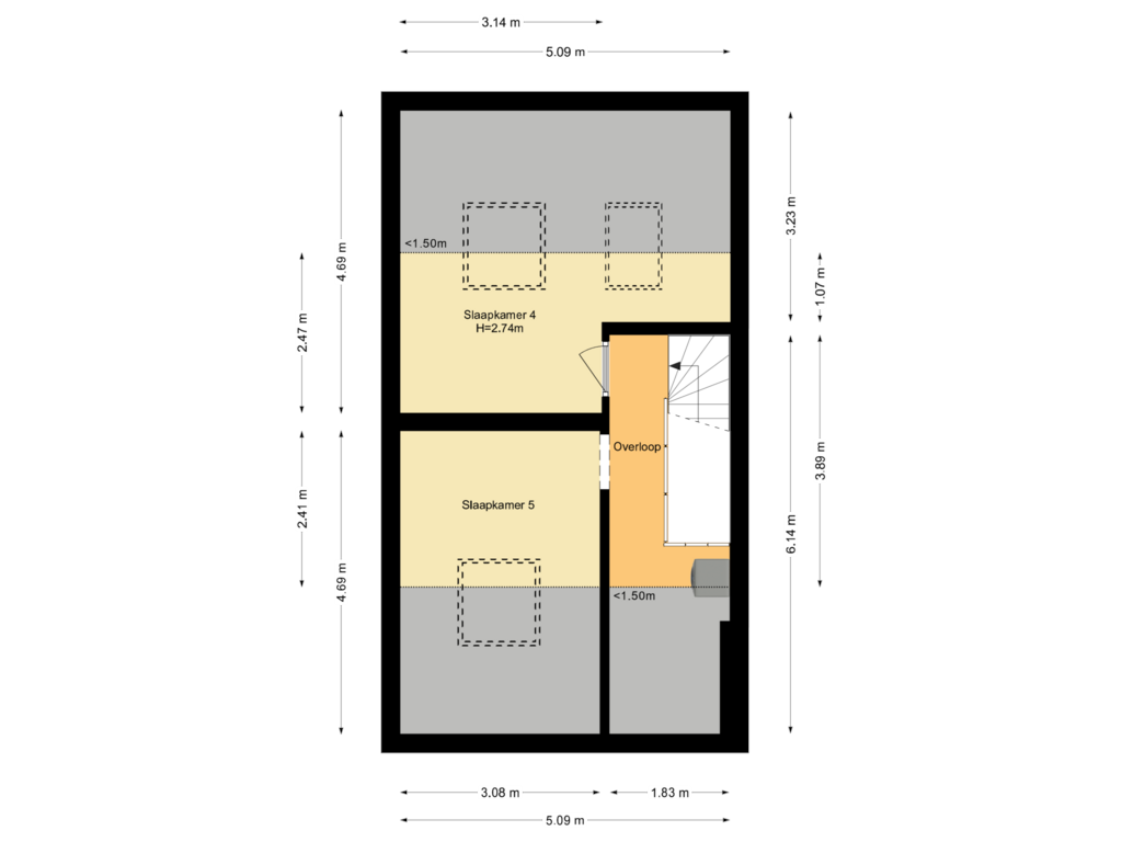 Bekijk plattegrond van Tweede verdieping van Spoorstraat 138-B