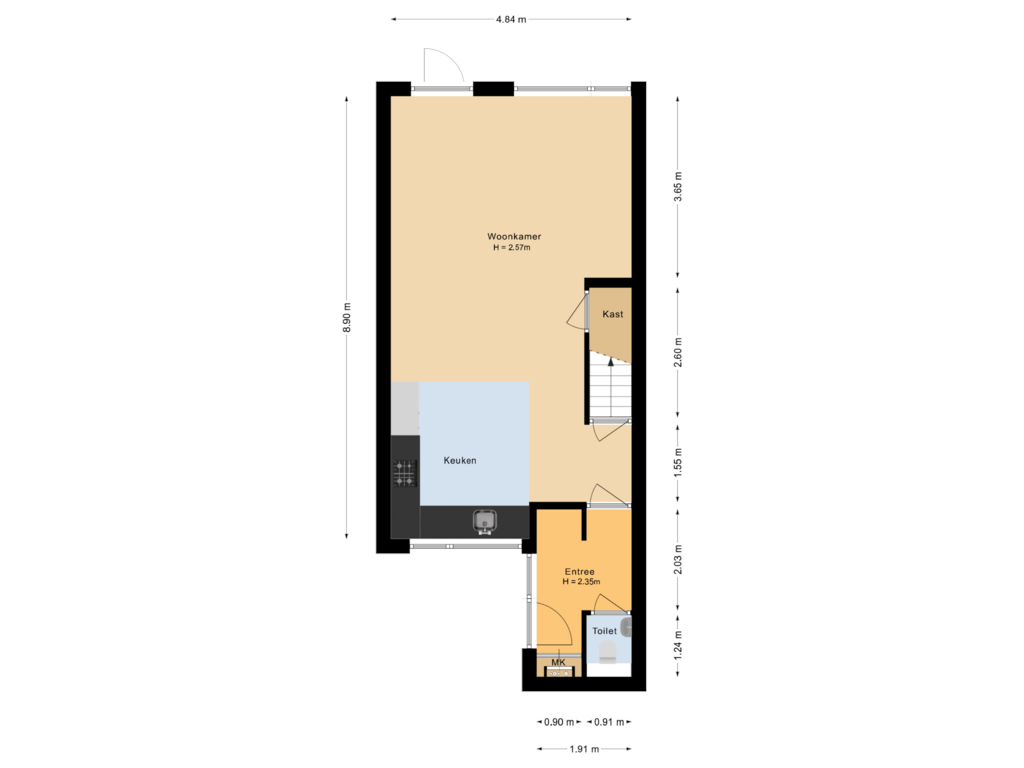 Bekijk plattegrond van Begane grond van De Krommert 56