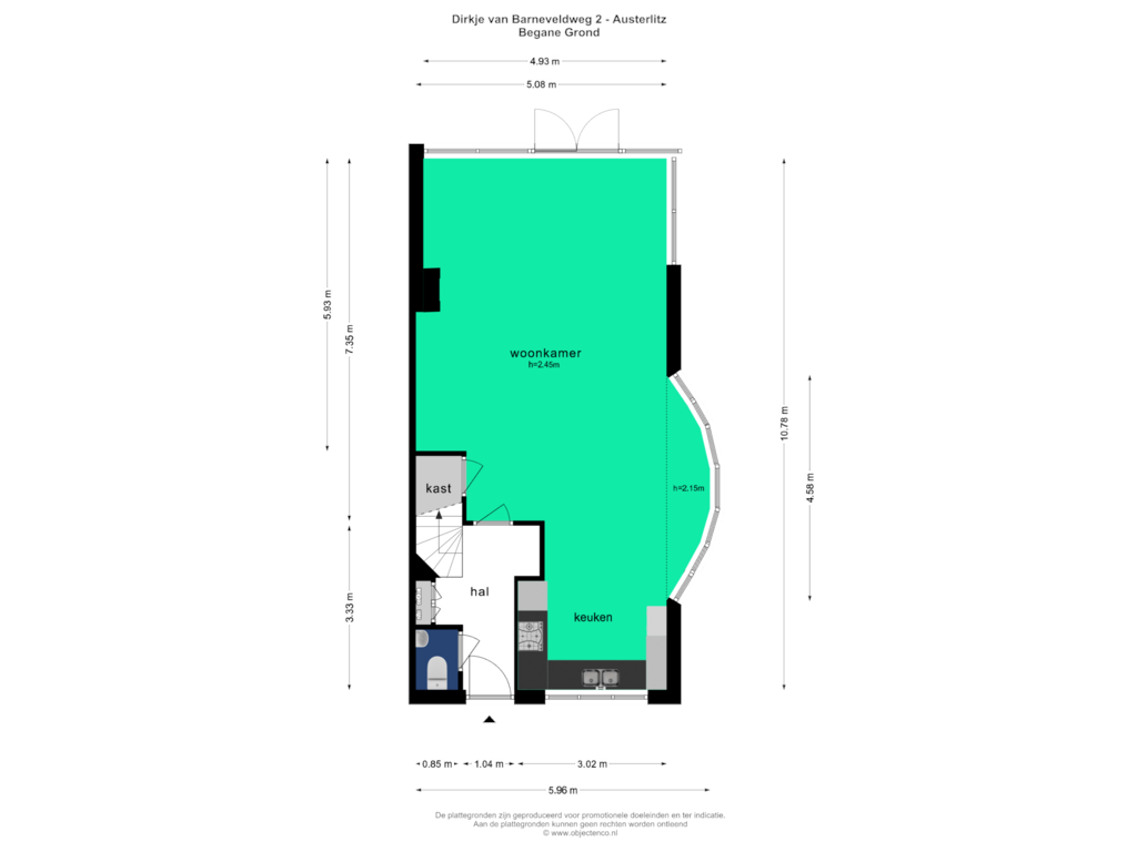 Bekijk plattegrond van BEGANE GROND van Dirkje van Barneveldweg 2