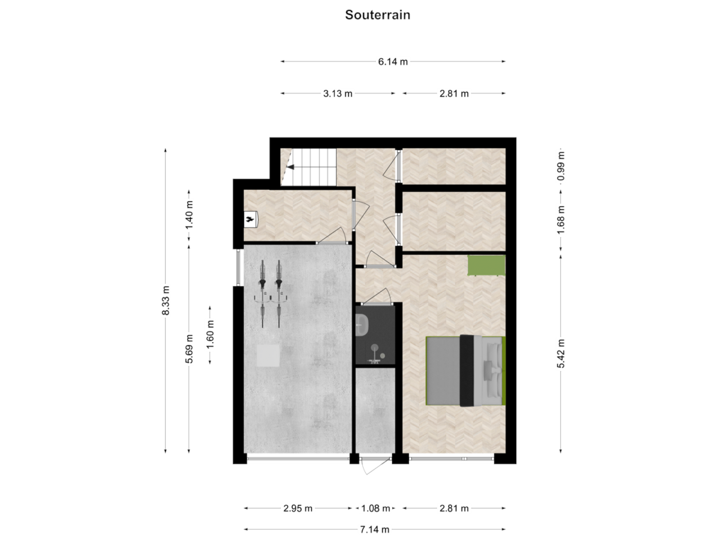 Bekijk plattegrond van Souterrain van Weidebloemstraat 24