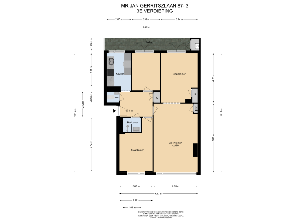 View floorplan of 3E Verdieping of Mr. Jan Gerritszlaan 87-III