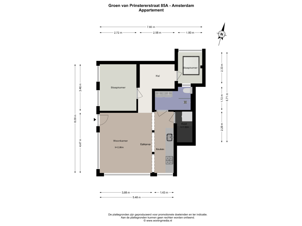 Bekijk plattegrond van Appartement van Groen van Prinstererstraat 85-A