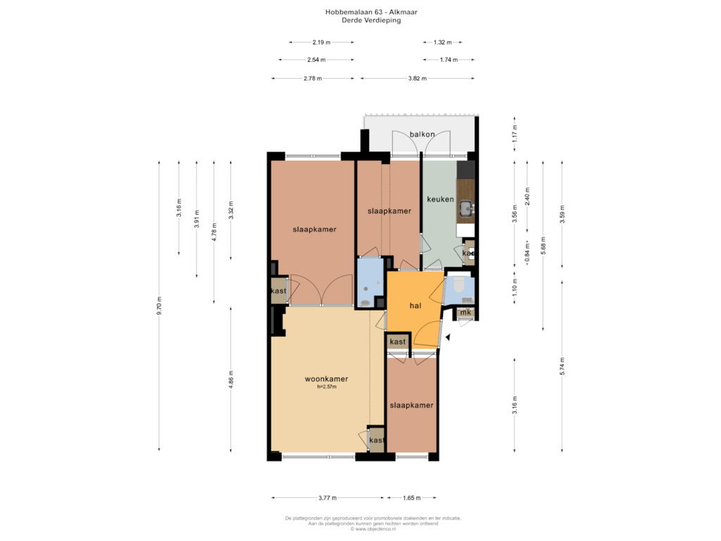 View floorplan of DERDE VERDIEPING of Hobbemalaan 63