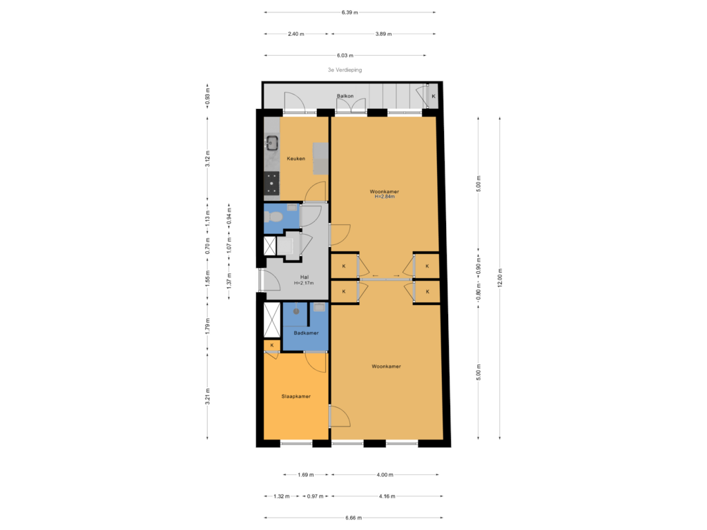 View floorplan of 3e Verdieping of Laan van Meerdervoort 94-11