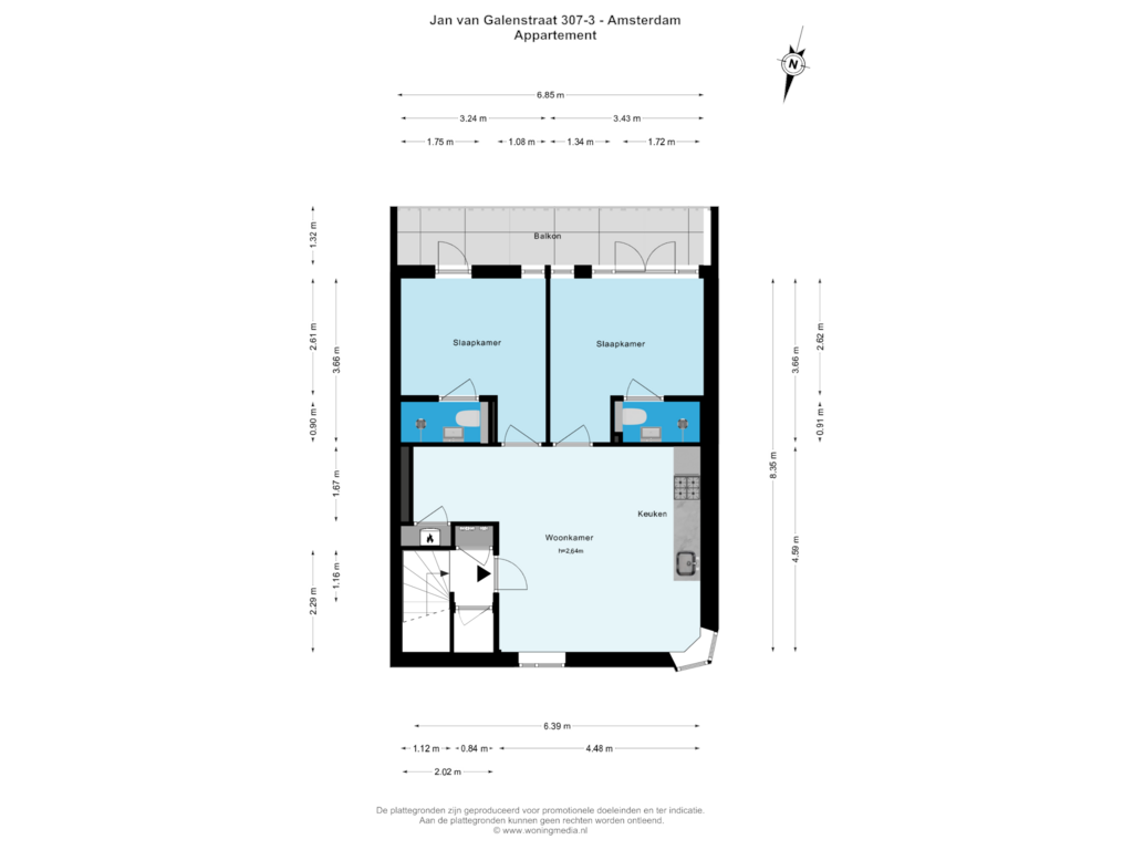 View floorplan of Derde verdieping of Jan van Galenstraat 307-3