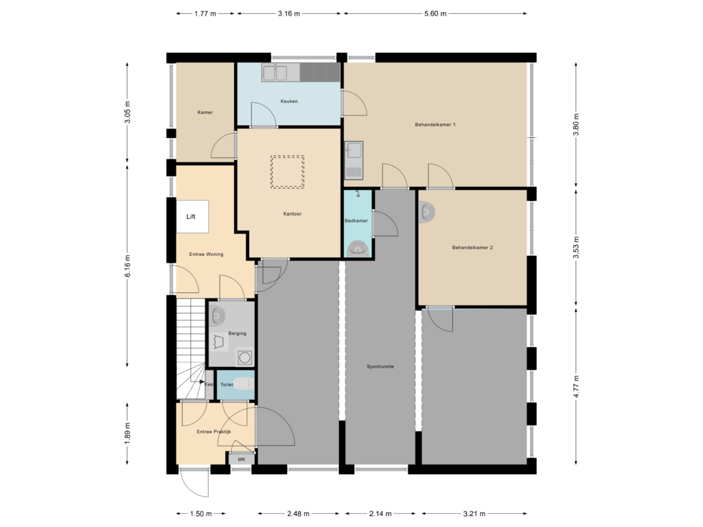 View floorplan of Begane grond (Fysiopraktijk) of Burgemeester Dekkingstraat 22