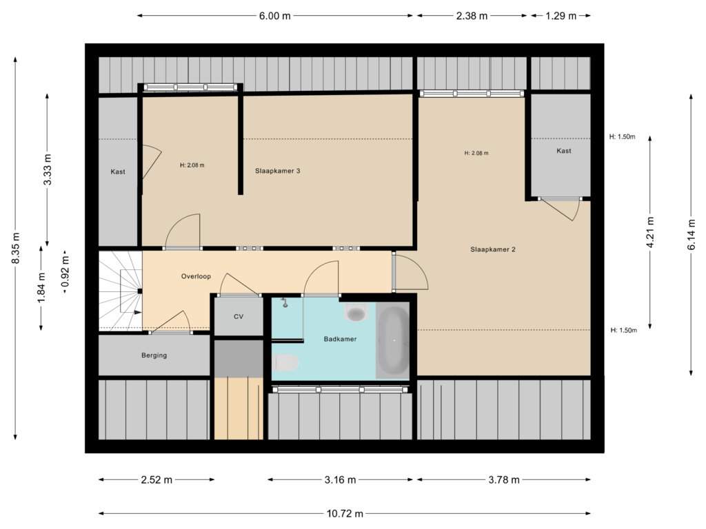 View floorplan of Tweede verdieping (woonhuis) of Burgemeester Dekkingstraat 22