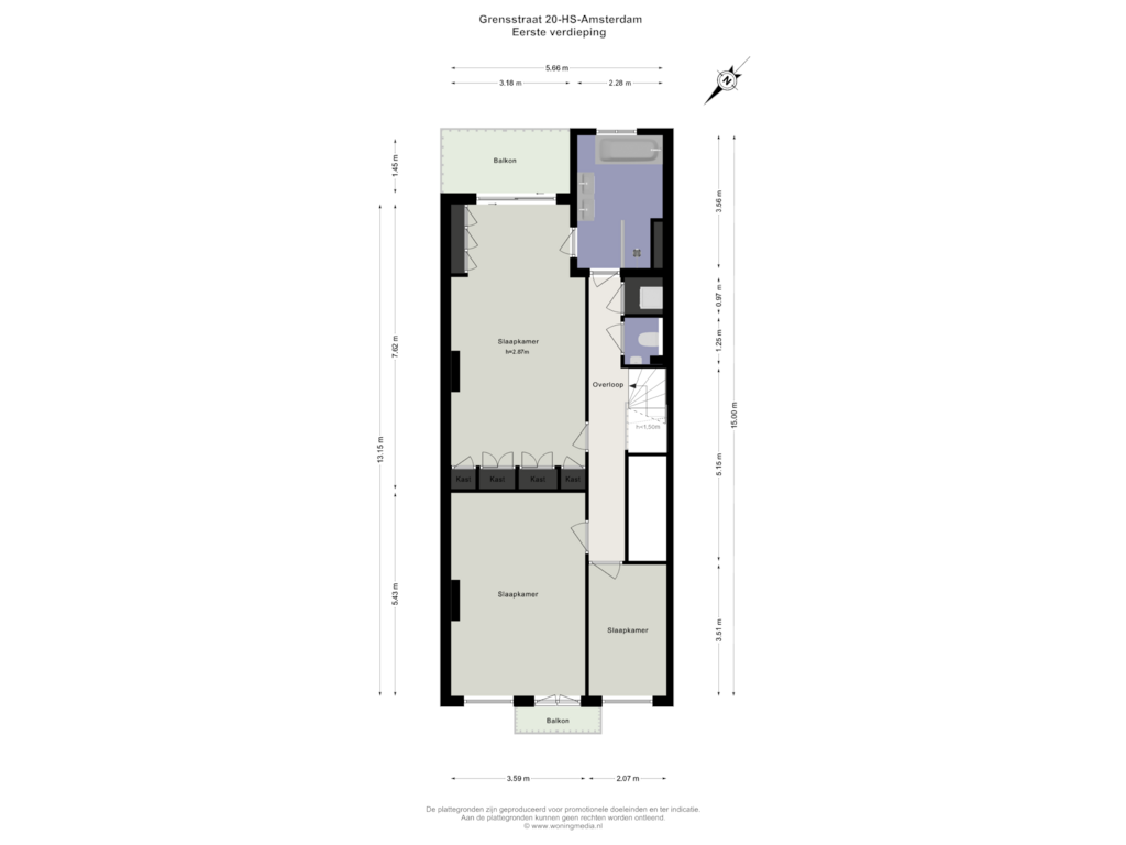 Bekijk plattegrond van Eerste verdieping van Grensstraat 20-H