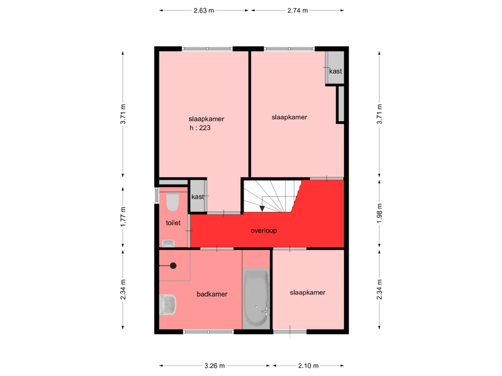 View floorplan of 1e verdieping of Spoorstraat 25