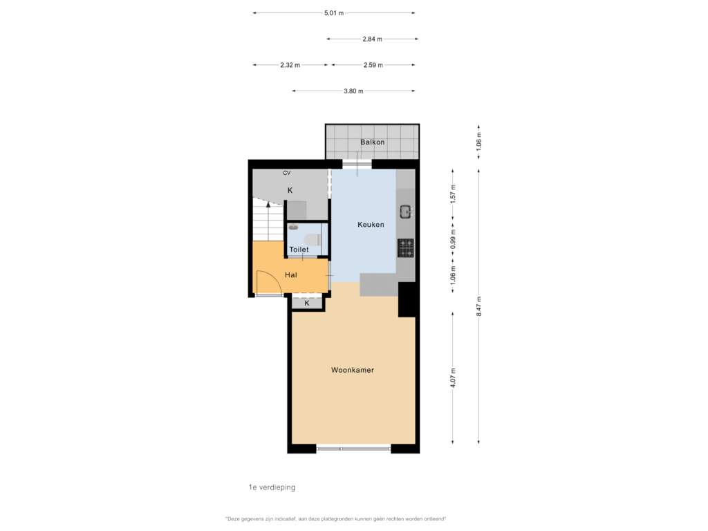 View floorplan of 1e verdieping of Wijkeroogstraat 58