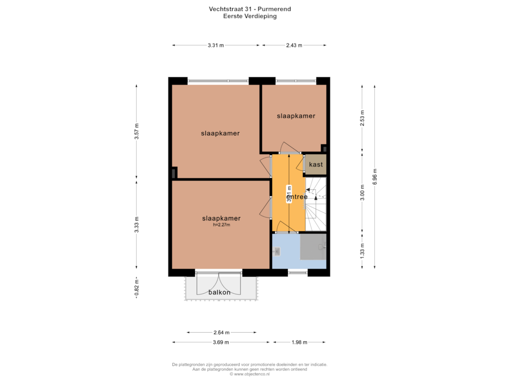 View floorplan of EERSTE VERDIEPING of Vechtstraat 31