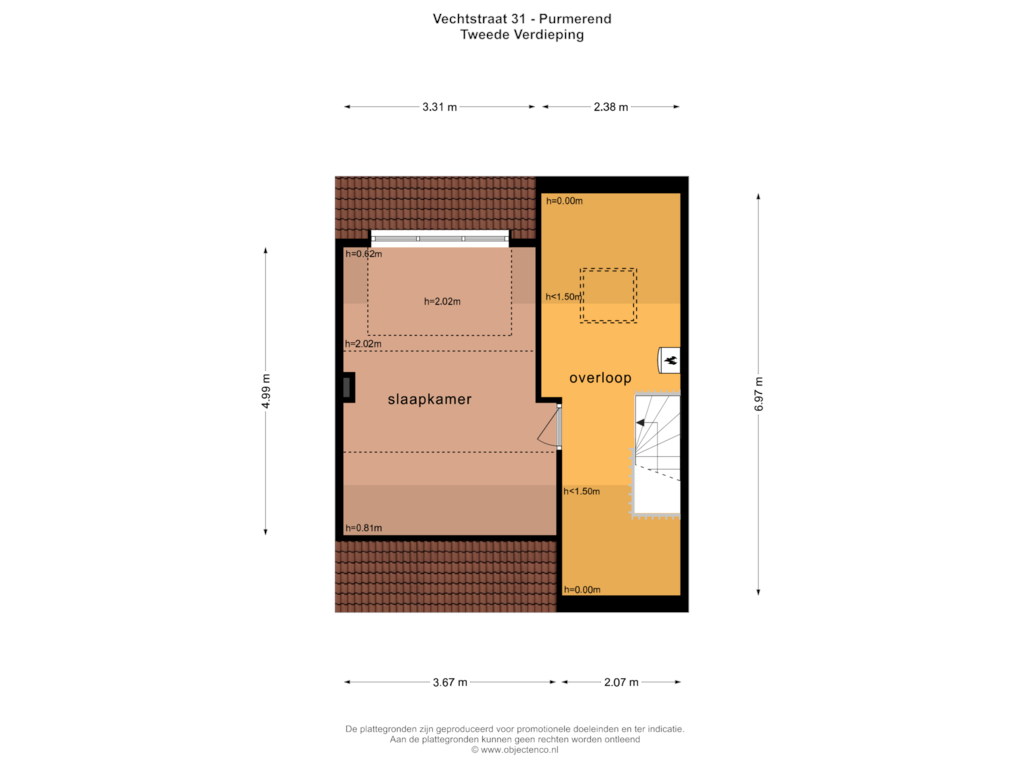 View floorplan of TWEEDE VERDIEPING of Vechtstraat 31