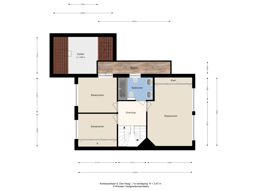 View floorplan of 1e verdieping of Kwikstaartlaan 9