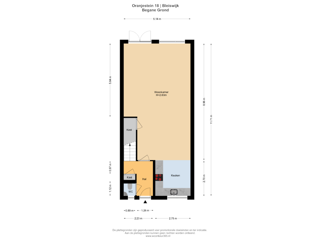 Bekijk plattegrond van Begane Grond van Oranjestein 18