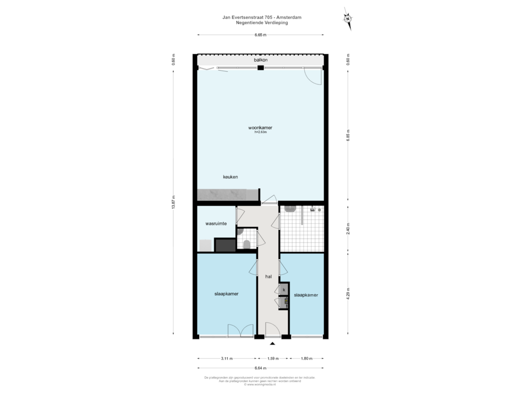 Bekijk plattegrond van Negentiende Verdieping van Jan Evertsenstraat 705