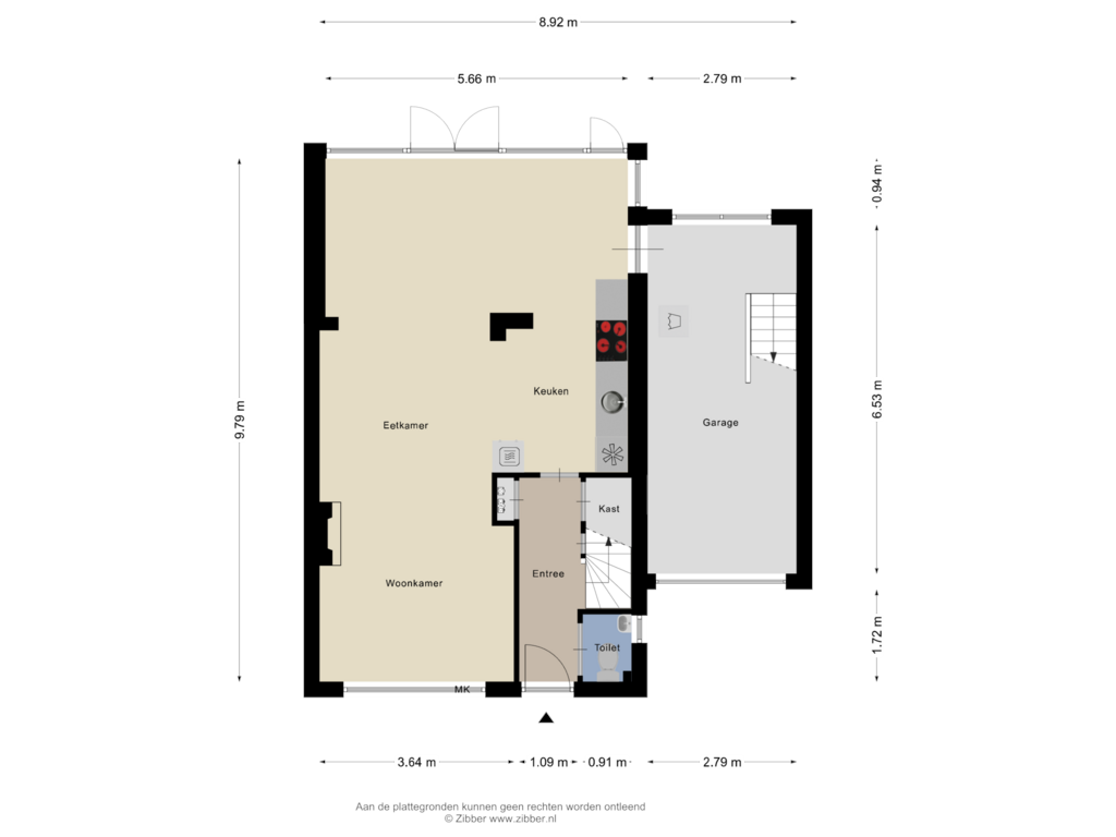 Bekijk plattegrond van Begane grond van Roemer Visscherstraat 7