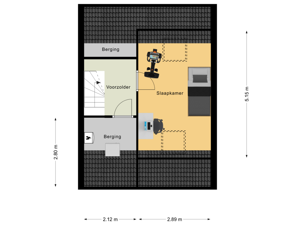 View floorplan of zolder of Schaesbergstraat 36