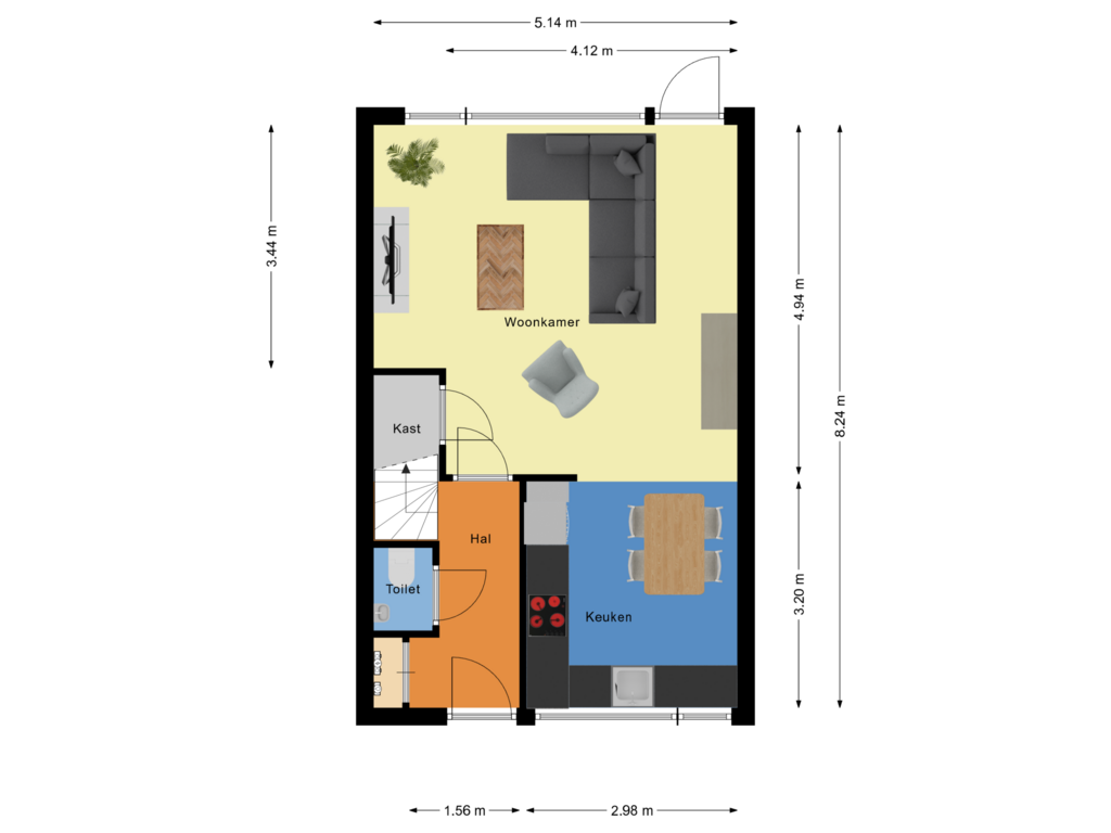 View floorplan of begane grond of Schaesbergstraat 36