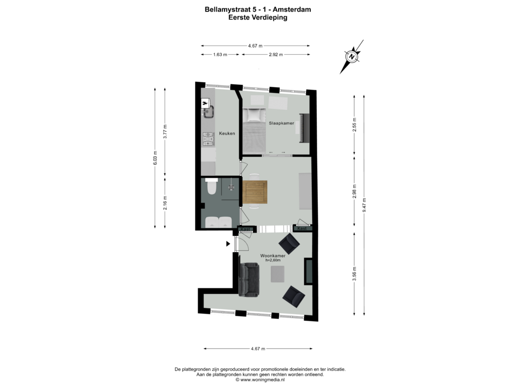 View floorplan of Eerste Verdieping of Bellamystraat 5-1