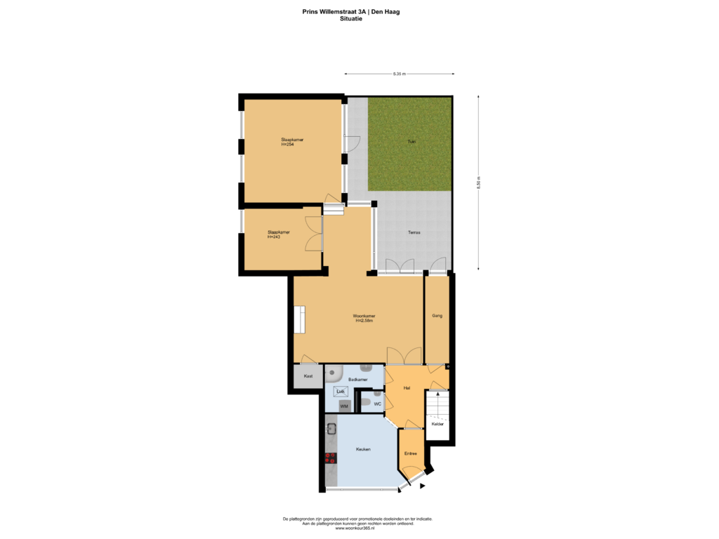 Bekijk plattegrond van Situatie van Prins Willemstraat 3-A