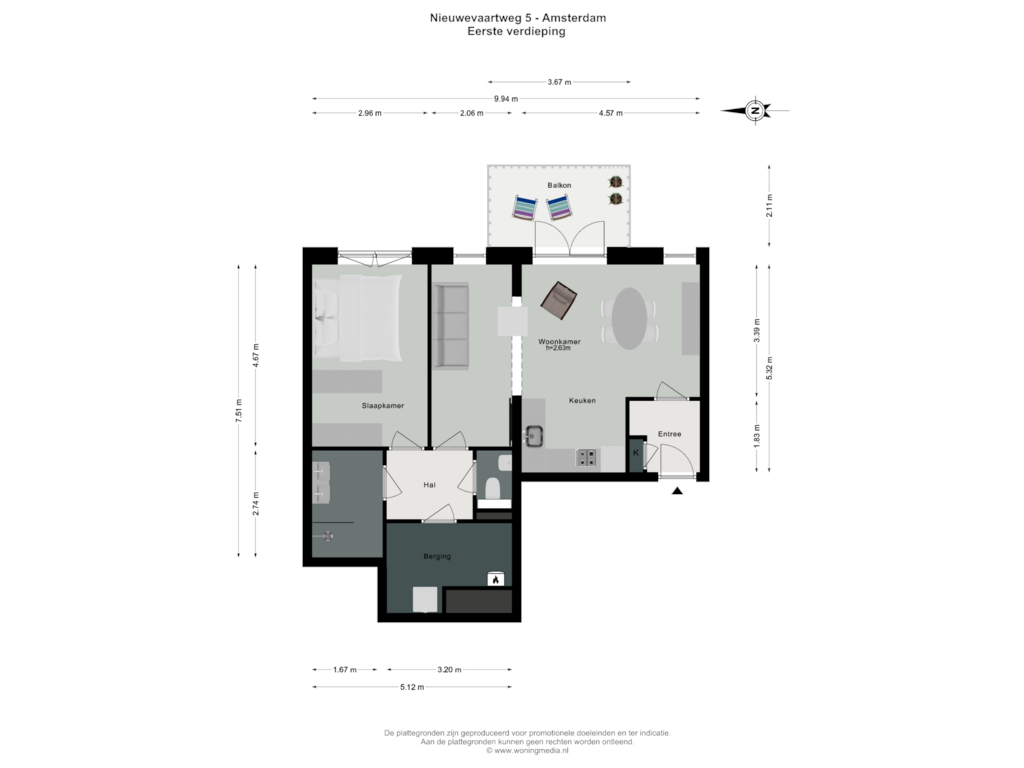 View floorplan of Eerste verdieping of Nieuwevaartweg 5