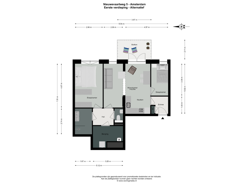 View floorplan of Eerste verdieping alternatief of Nieuwevaartweg 5