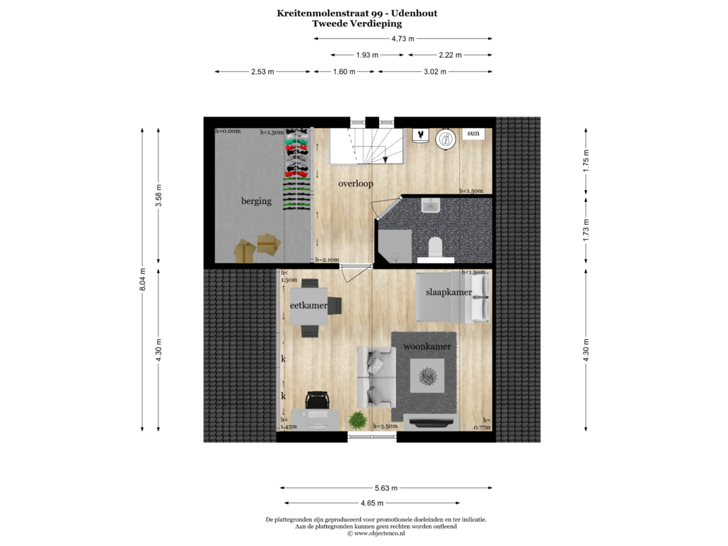 Bekijk plattegrond van TWEEDE VERDIEPING van Kreitenmolenstraat 99