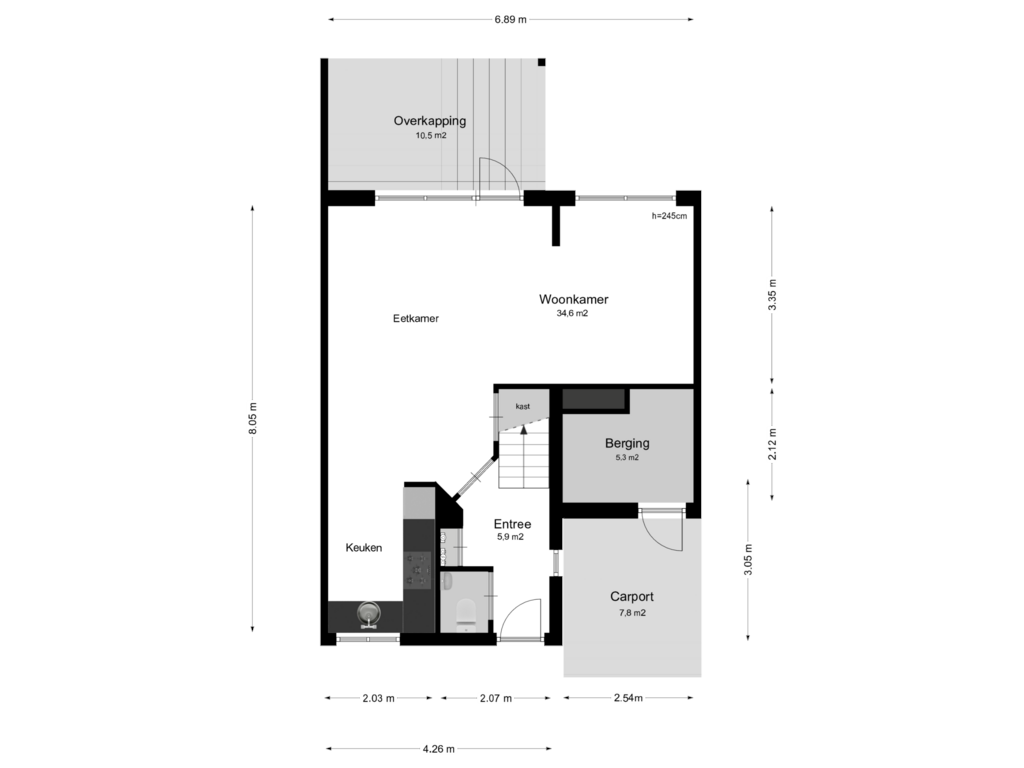 View floorplan of Begane grond of Hendrik Tollensplantsoen 34