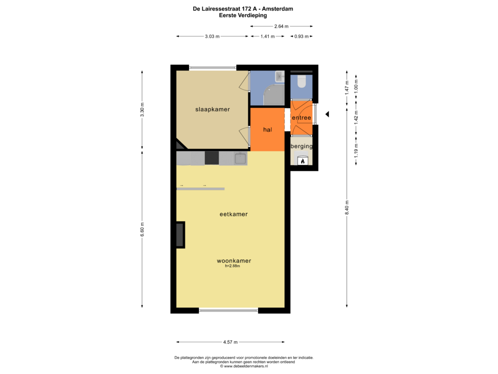 View floorplan of EERSTE VERDIEPING of De Lairessestraat 172-A