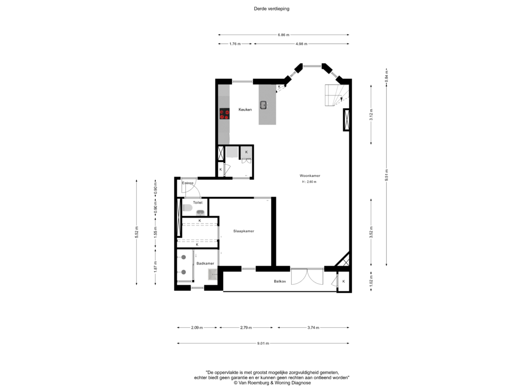 Bekijk plattegrond van Derde verdieping van Eerste Helmersstraat 202-3